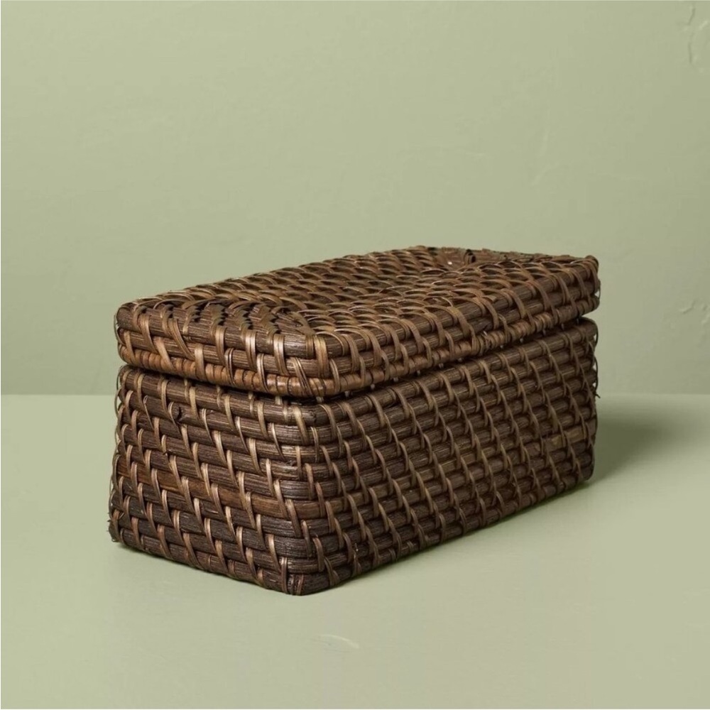 Hearth & Hand Magnolia Small Woven Rattan Decorative Box Dark Brown